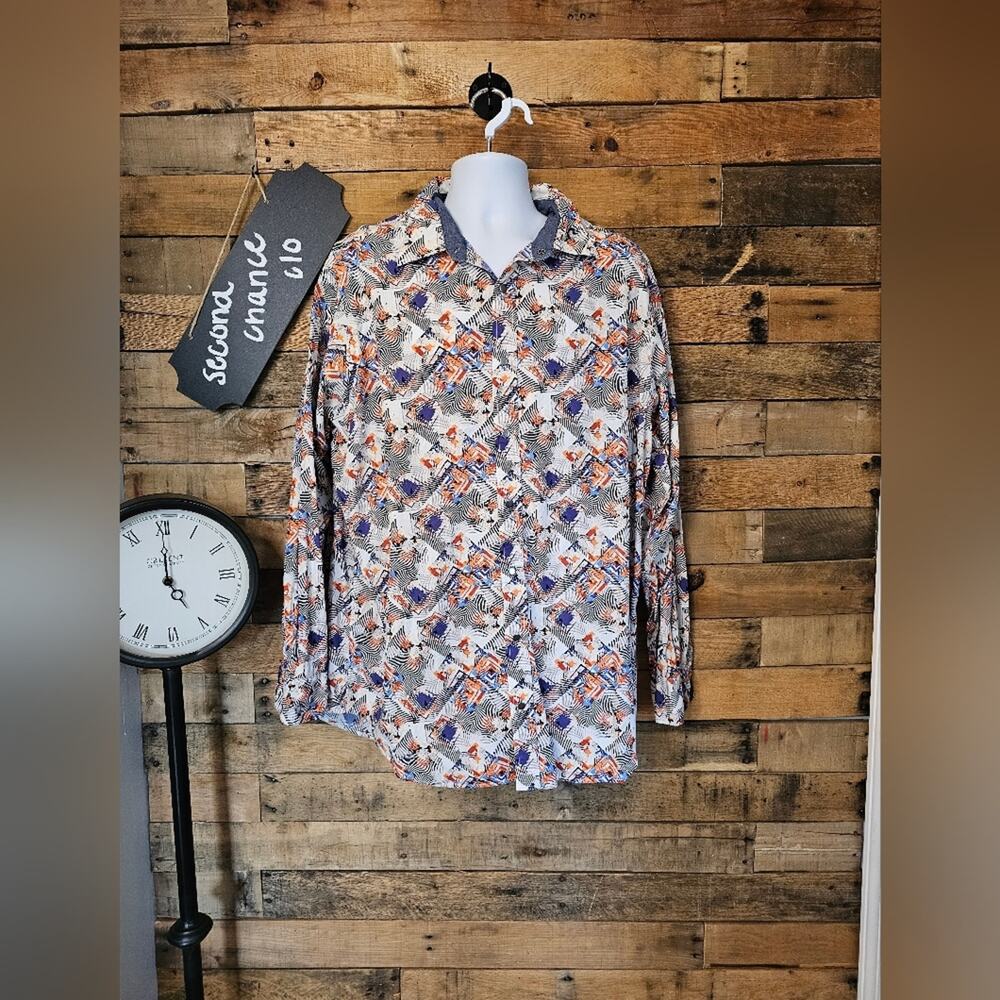 SALE-Cremieux men's geometric pattern snap button long sleeve dress shirt SZ 2xt